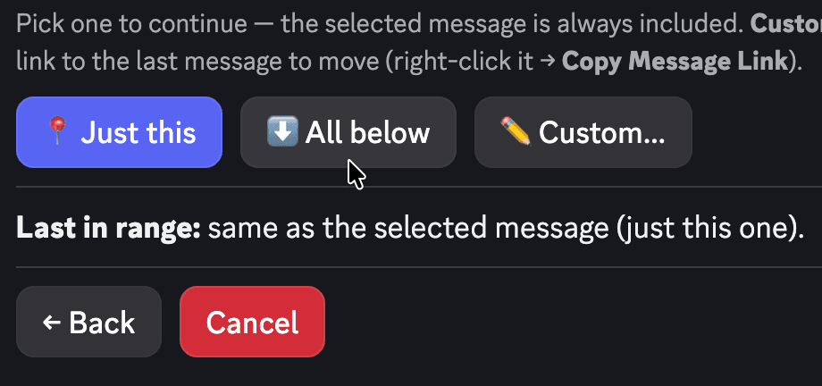 Pippin's message count step with All below selected to take the whole thread